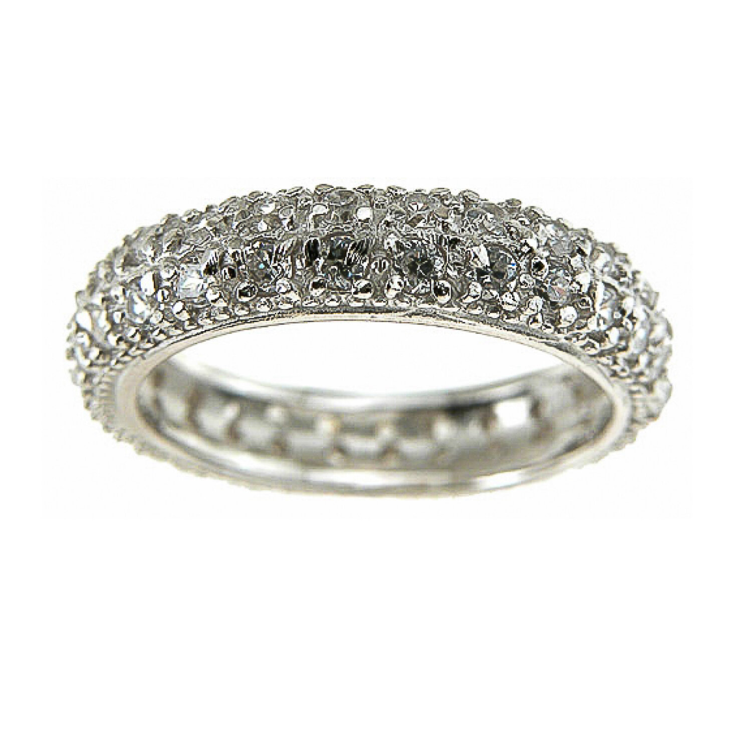 925 Sterling Silver CZ Brilliant Cut Pave Eternity / Wedding Band