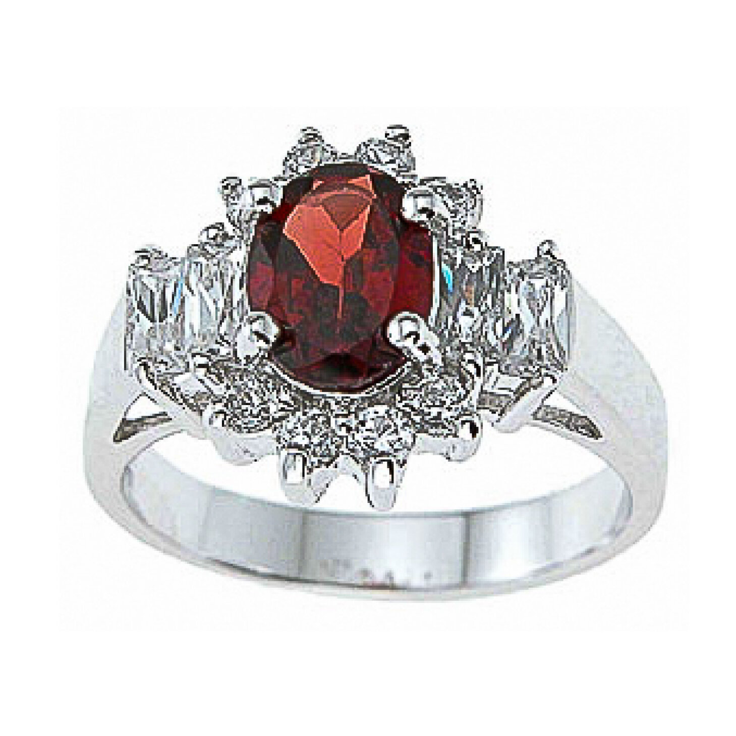 925 Sterling Silver CZ &amp; Genuine Garnet Ring