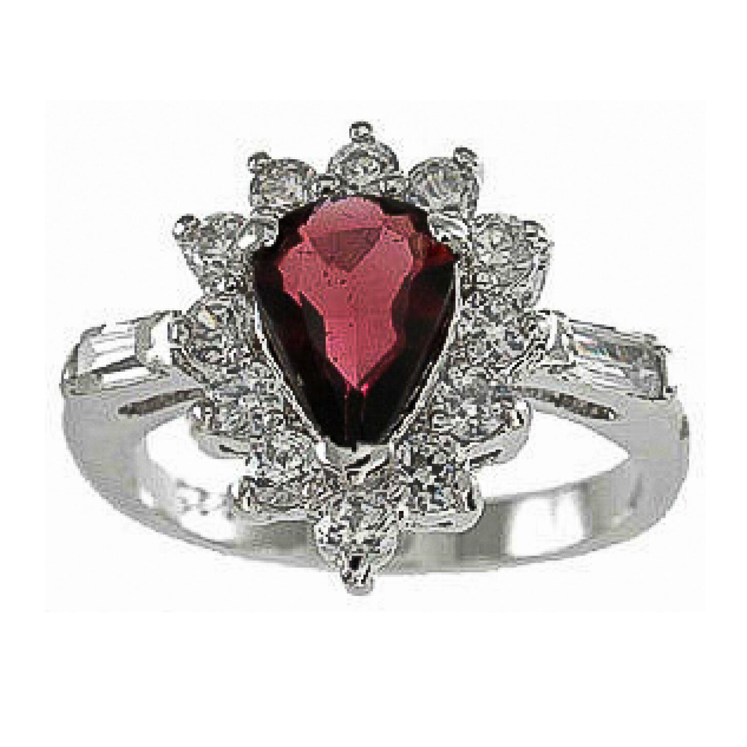 925 Sterling Silver CZ &amp; Genuine Garnet Pear Cut Fashion Ring
