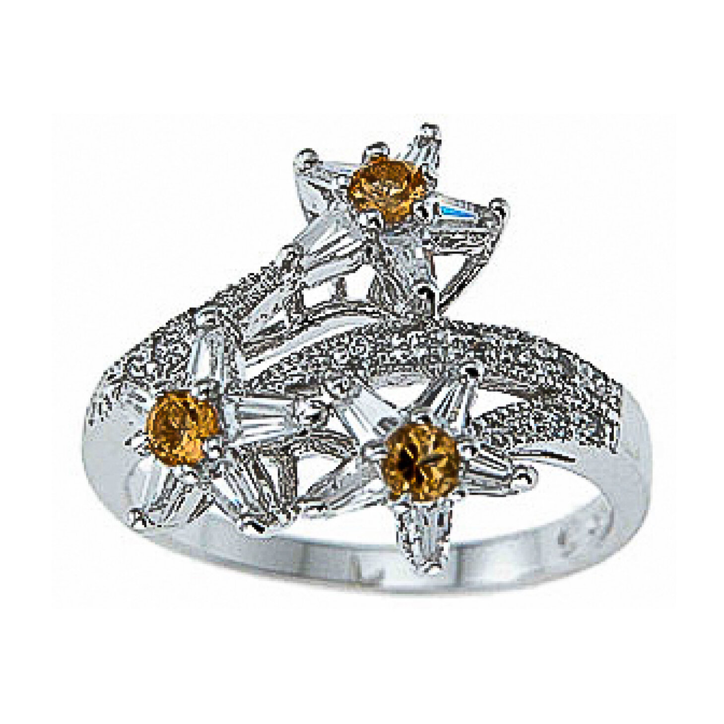 925 Sterling Silver CZ &amp; Genuine Citrine Fashion Ring
