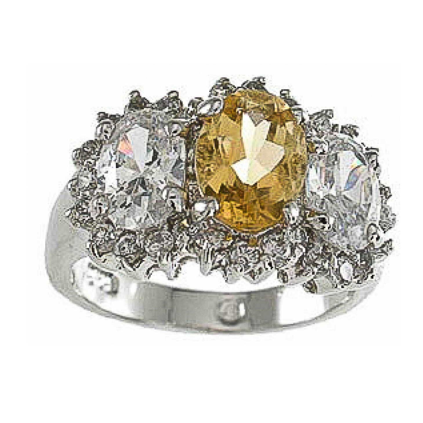  925 Sterling Silver CZ &amp; Genuine Citrine Fashion Ring