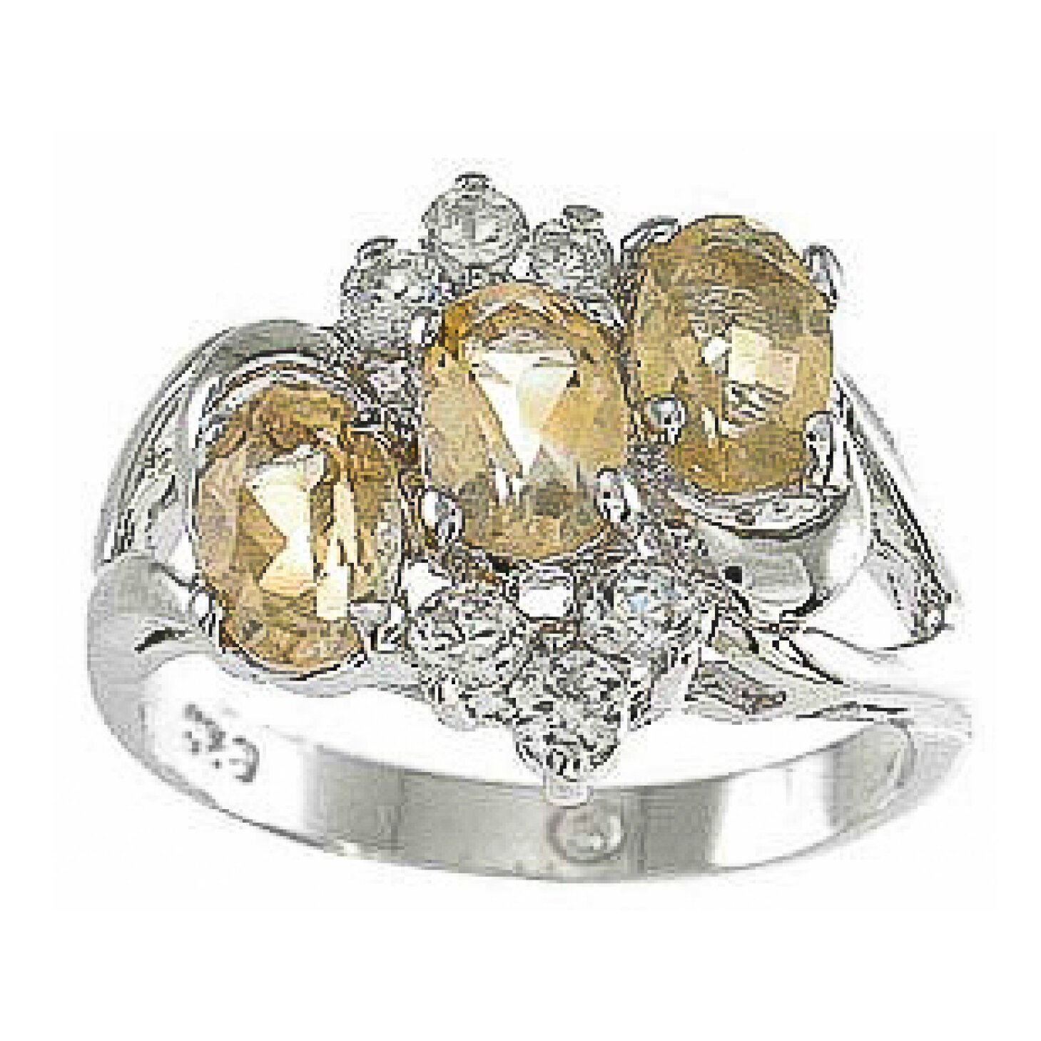 925 Sterling Silver CZ &amp; Genuine Citrine Three Stone Fashion Ring