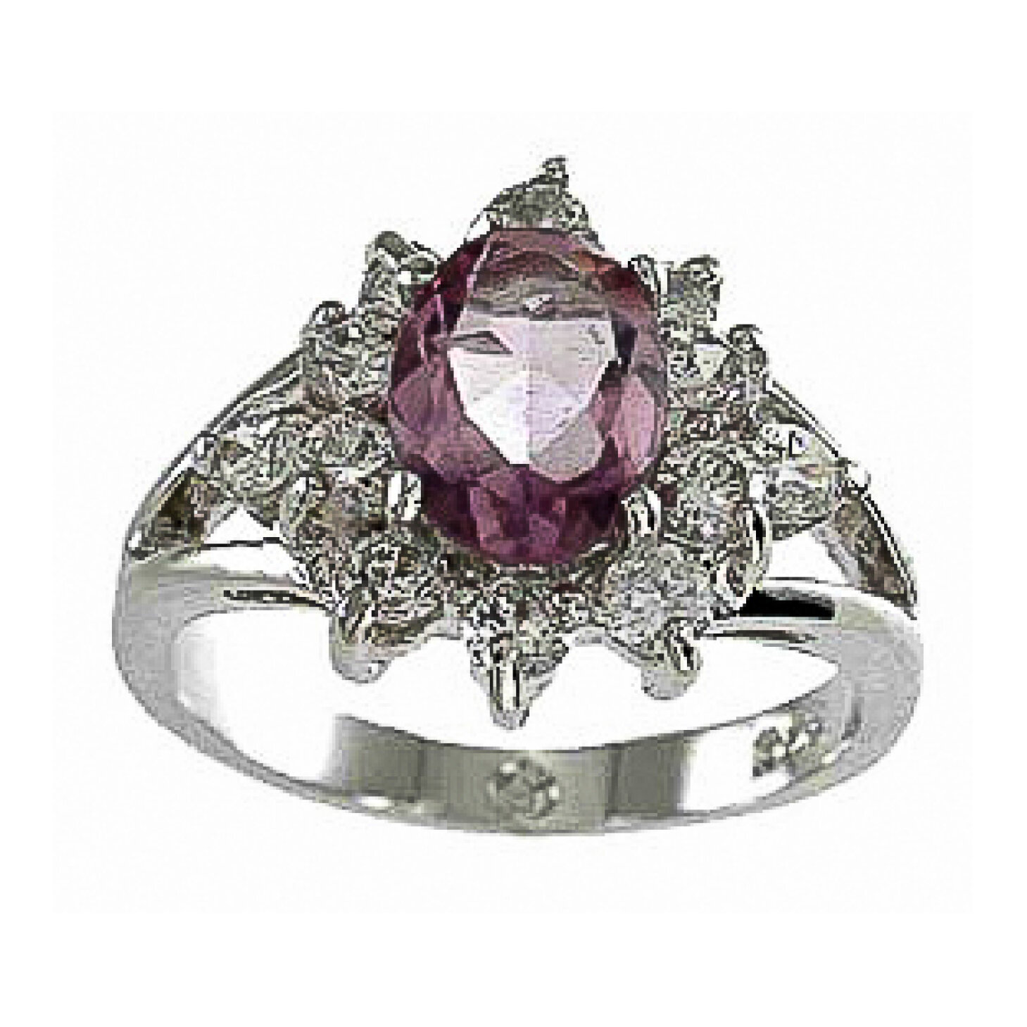925 Sterling Silver CZ &amp; Genuine Amethyst Oval Fashion Ring