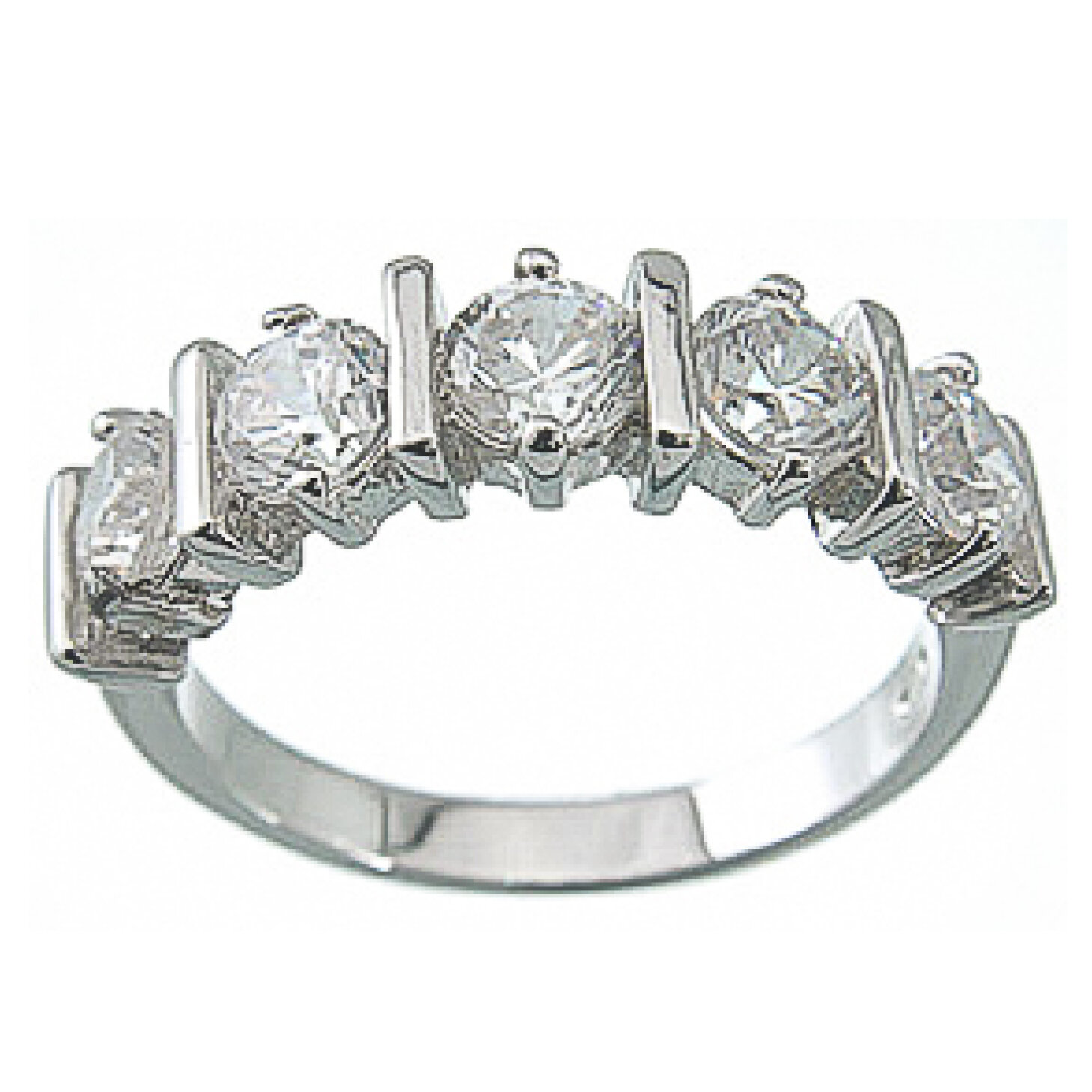 925 Sterling Silver CZ Brilliant Cut 5 Stone Band