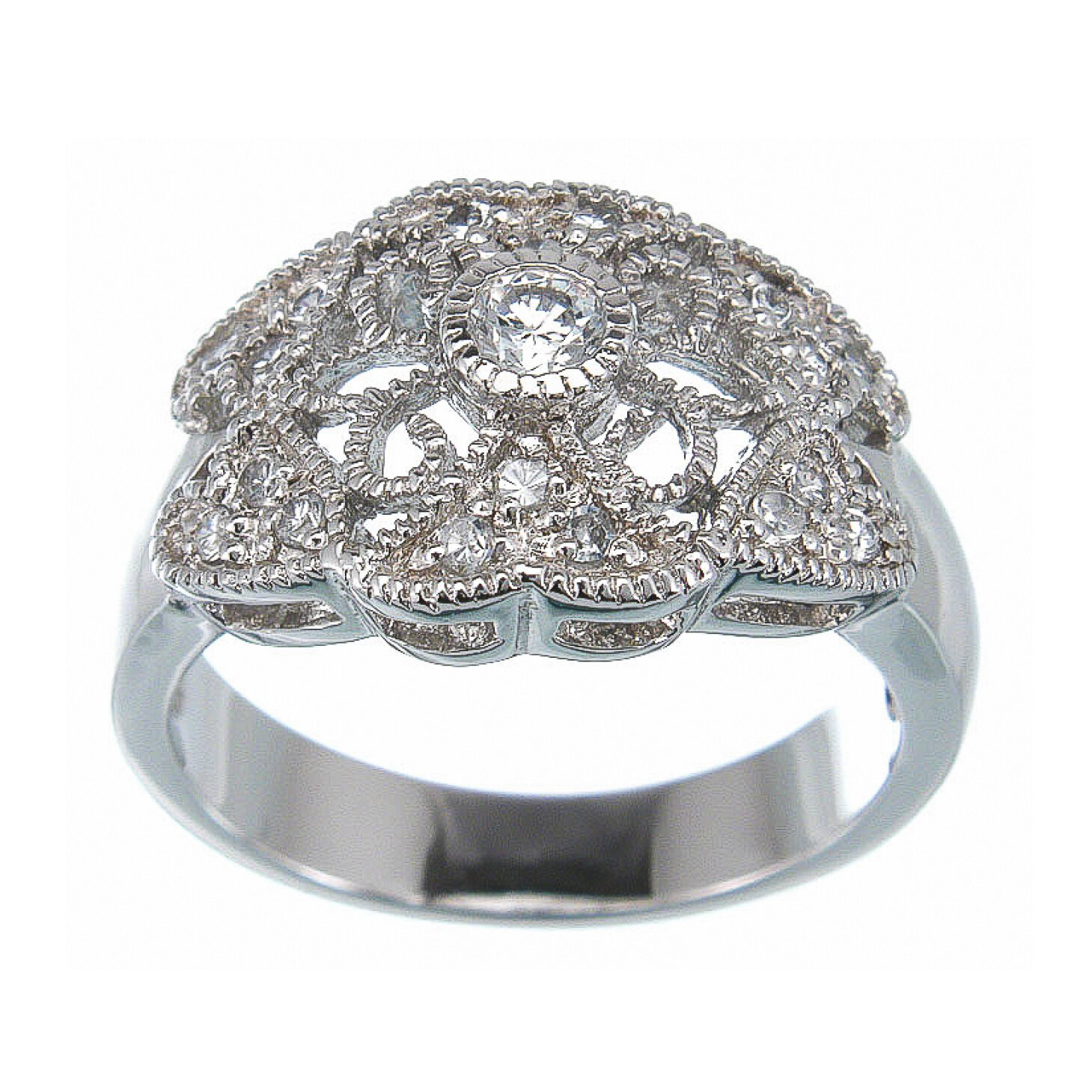 925 Sterling Silver CZ Antique Style Pave Ring