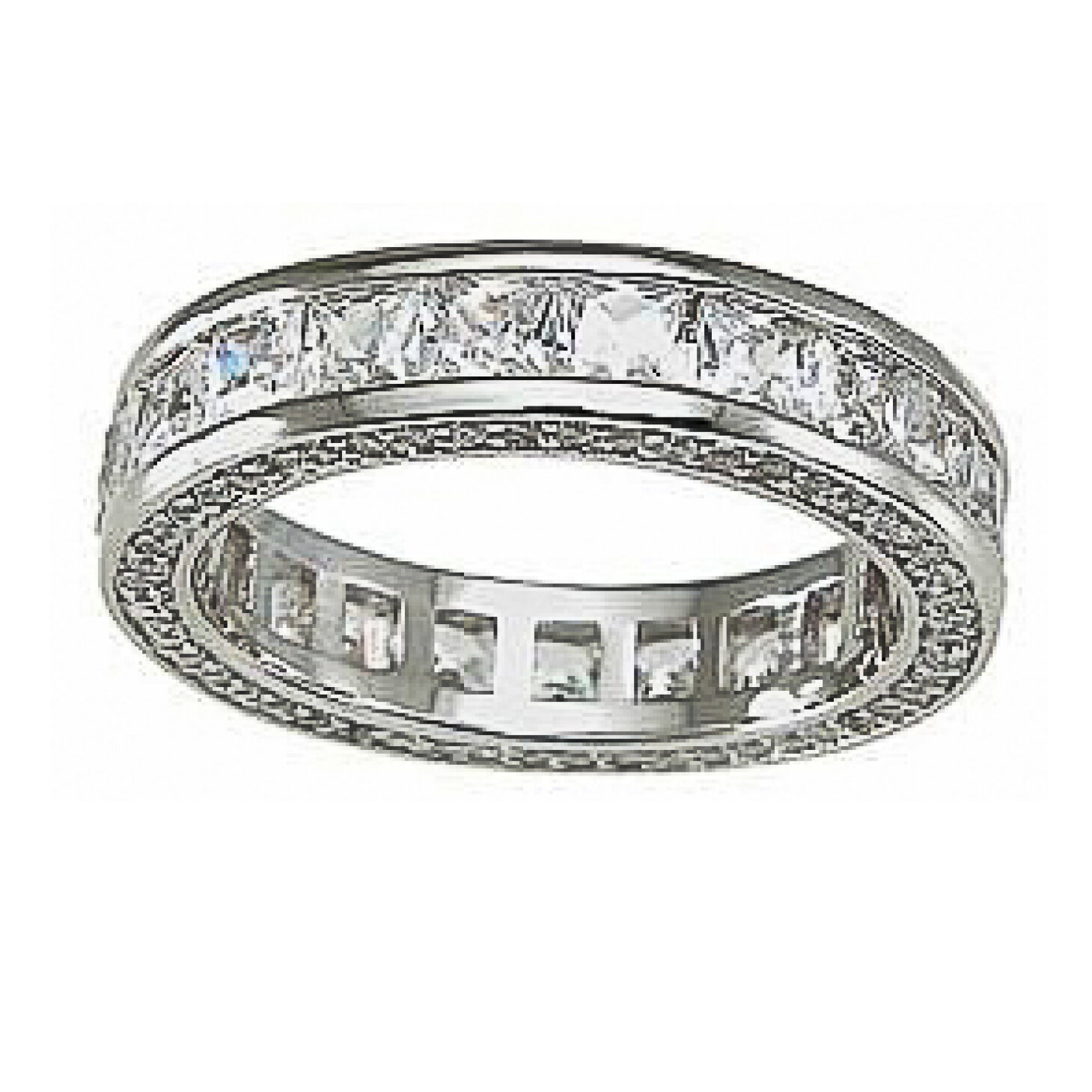 925 Sterling Silver CZ Princess Channel Set Stackable Eternity Ring