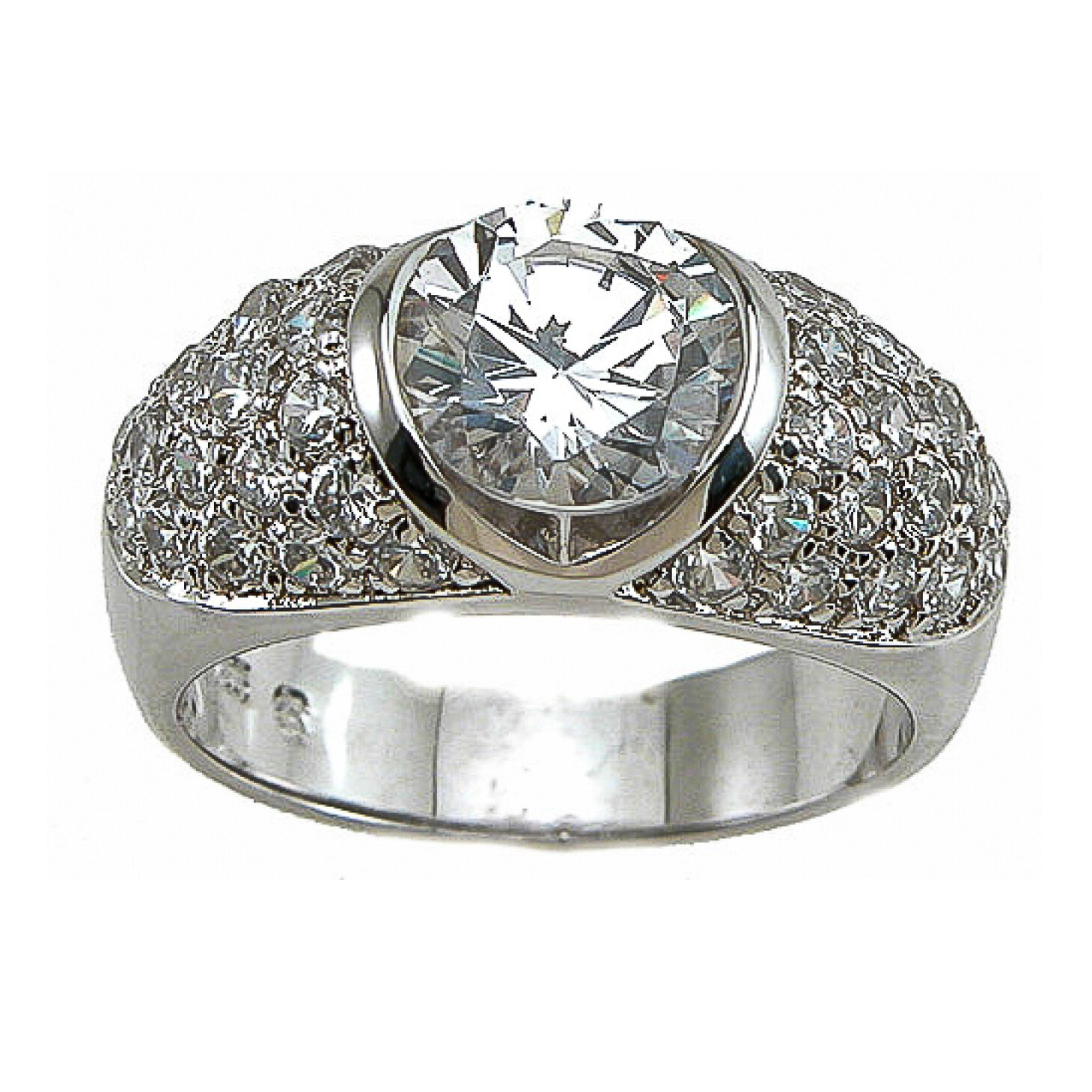 925 Sterling Silver CZ Brilliant Pave Set Fashion Anniversary Ring