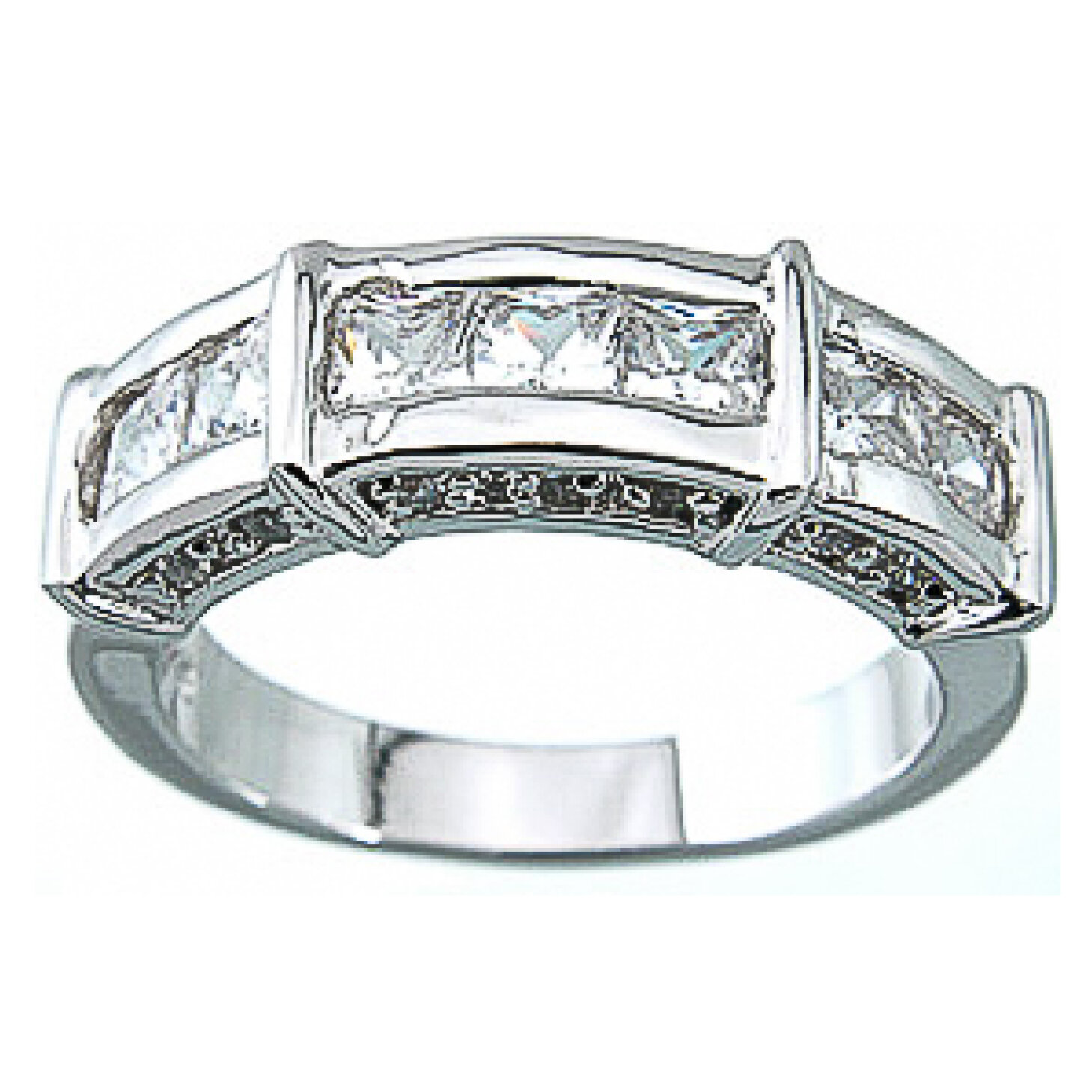 925 Sterling Silver CZ Channel Set Princess Cut Fashion Ring