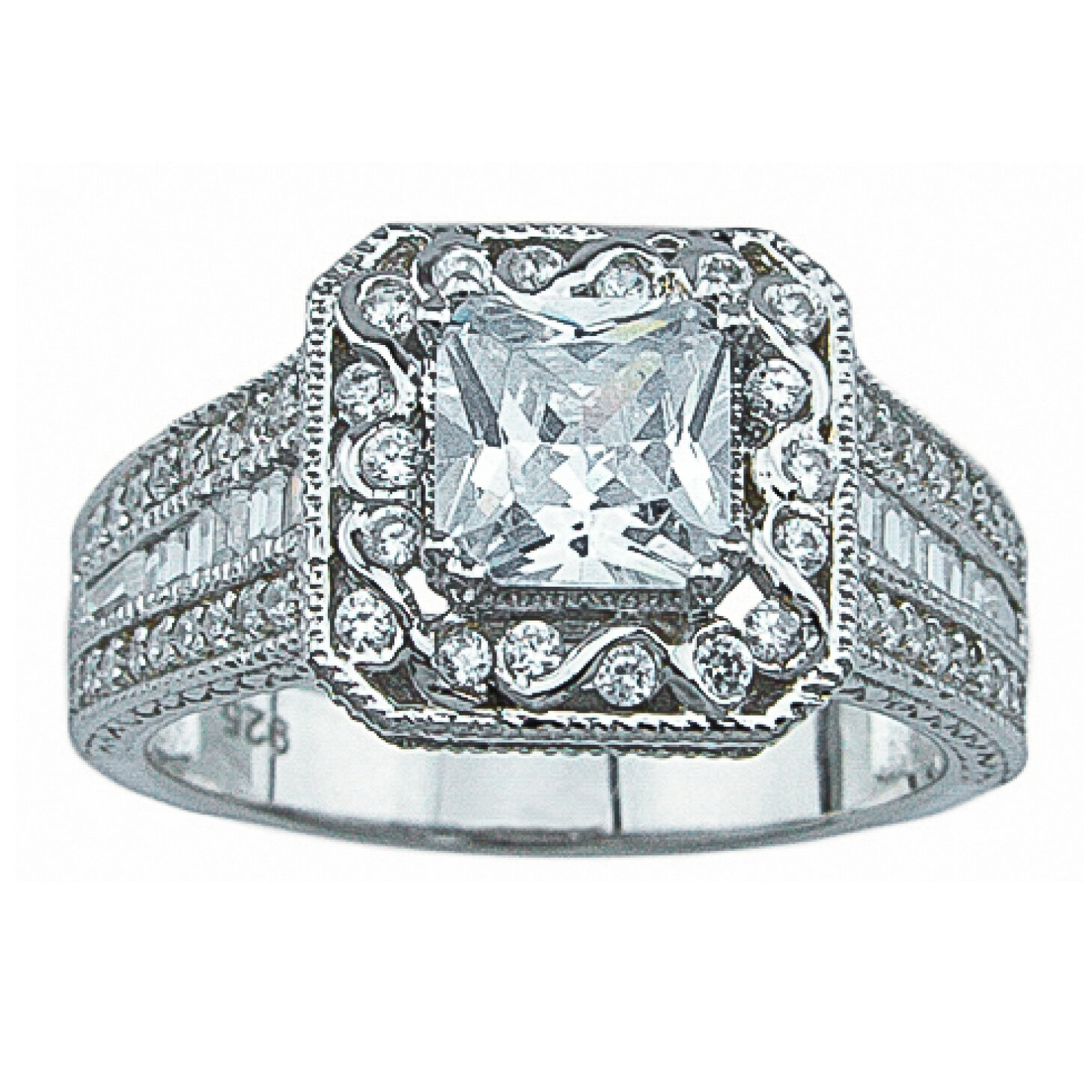  925 Sterling Silver CZ Double Prong Sterling Couture Engagement Ring