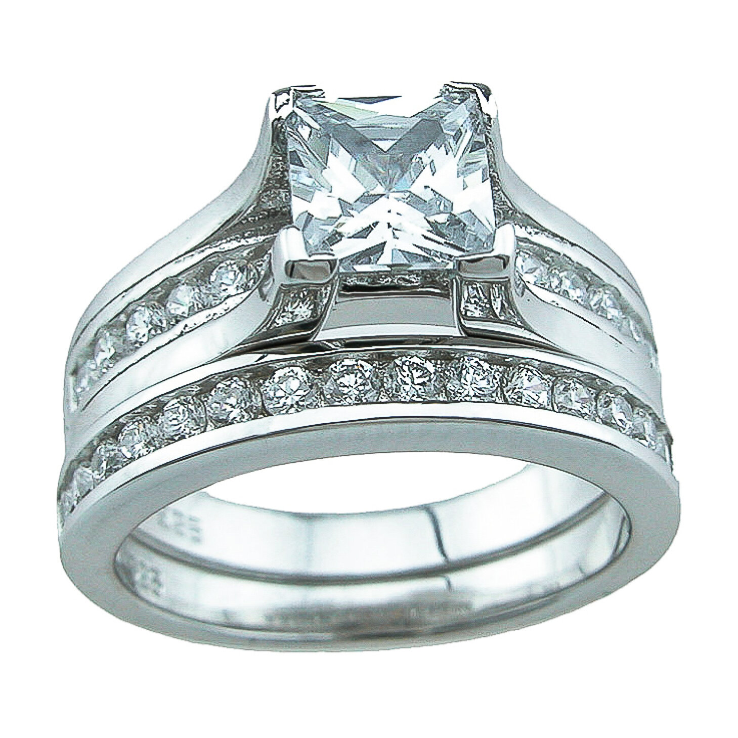  925 Sterling Silver CZ Princess Cut Wedding Set
