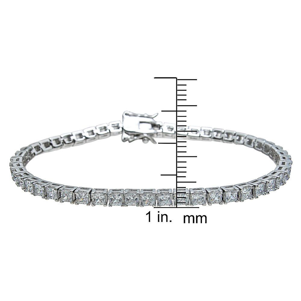 925 Sterling Silver CZ 8.6ct Princess Cut Bracelet —