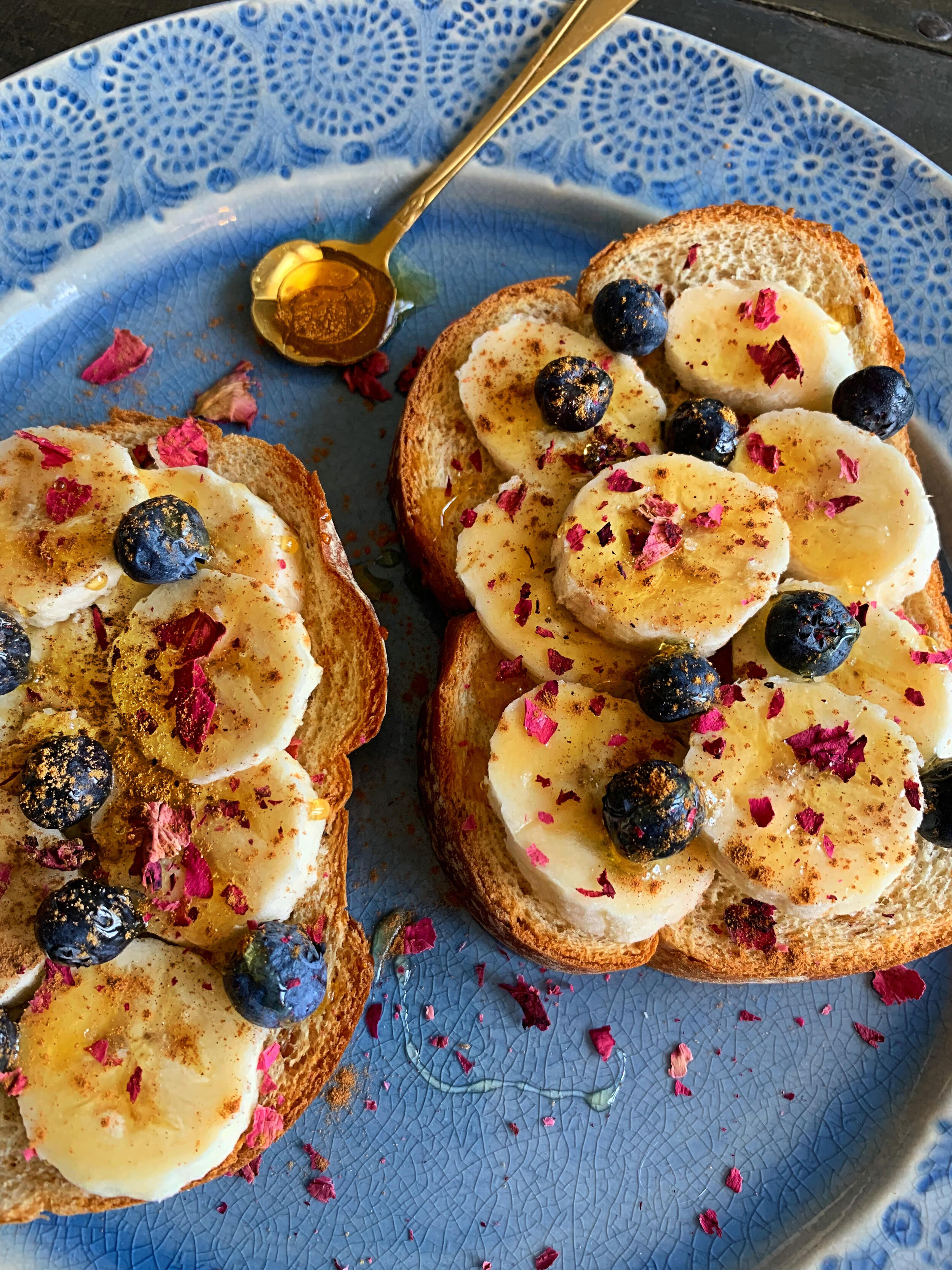 Banana, berry, and honey toast (vegetarian)