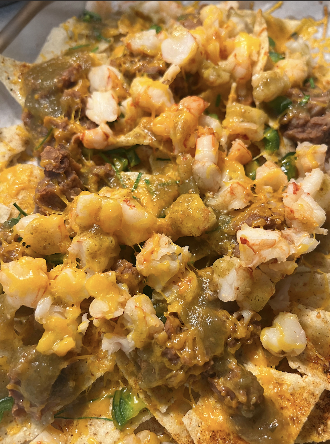 Shrimp nachos (pescatarian, *contains dairy)