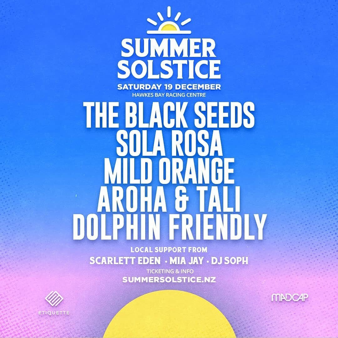 Hawkes Bay!

She's all on today! If you've missed out on a ticket, hit the link in our bio for a last chance. 

Swipe left for set times.

Frothing!!!

@summersolsticenz