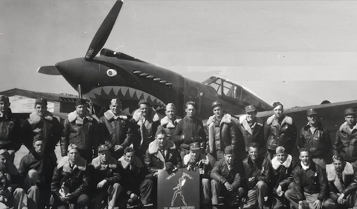   Frank was assigned as a crew chief in the AVG’s 3rd Squadron, “Hell’s Angels”. This picture depicts the 3rd Sq’s ground support crew. Frank is the second to last guy crouching in the front row. 