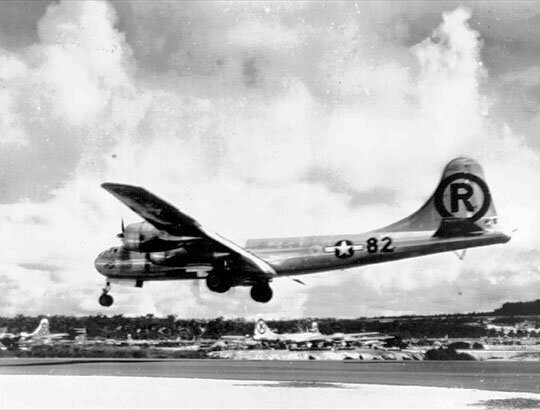 Enola Gay safe return to Tinian, after the mission at 2:58 p.m.