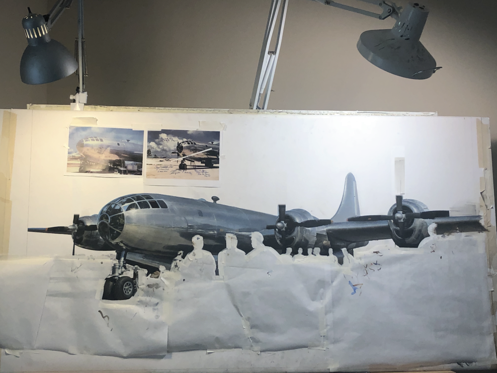  In this interesting shot, I’d been painting people and machines for so long, my eyes were going a bit buggy, and I needed a change of scenery. I masked all the foreground elements off and decided to get back to work on the B-29 itself, most of which