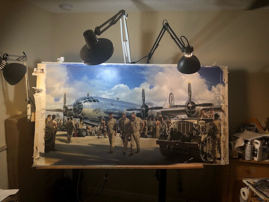 Finished!  After many months of painting, ‘The Peacemakers’ is finally ready to be taken down from the easel (which is actually my drafting desk, modified to accommodate this big canvas).     