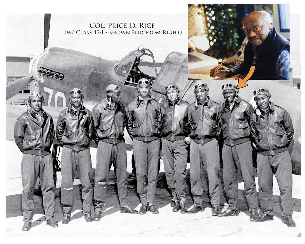  Here’s a shot of Col. Price D.&nbsp;“PD” Rice during his days following training in the P-40 in Tuskegee class 42-I , and in California, 1997.&nbsp; 