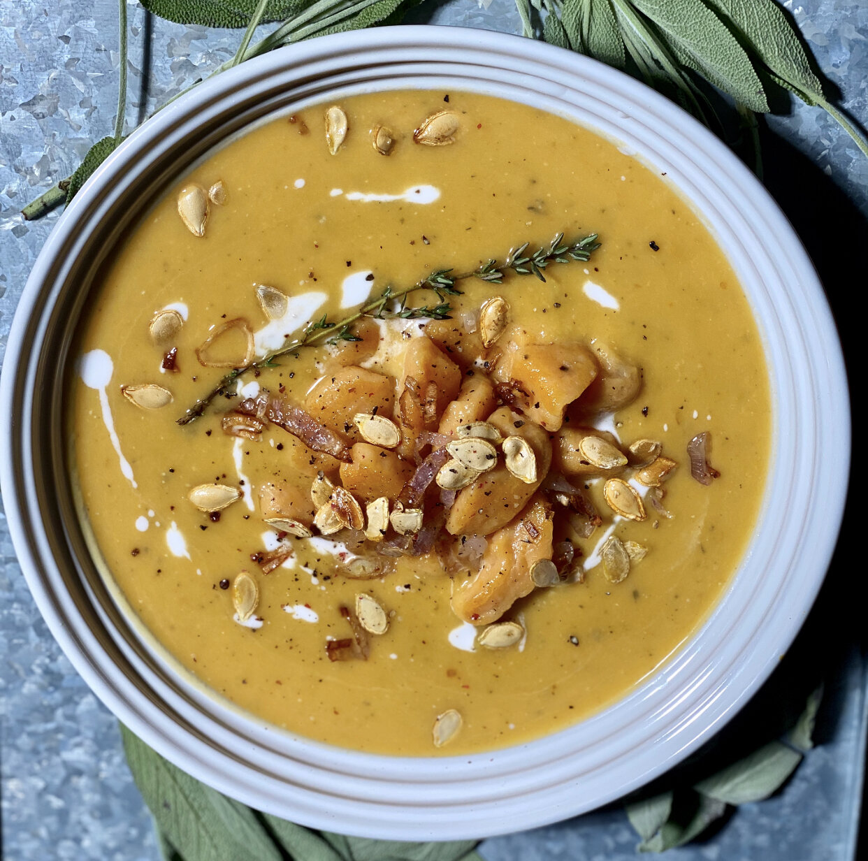 Butternut Squash Soup with Sweet Potato Gnocchi