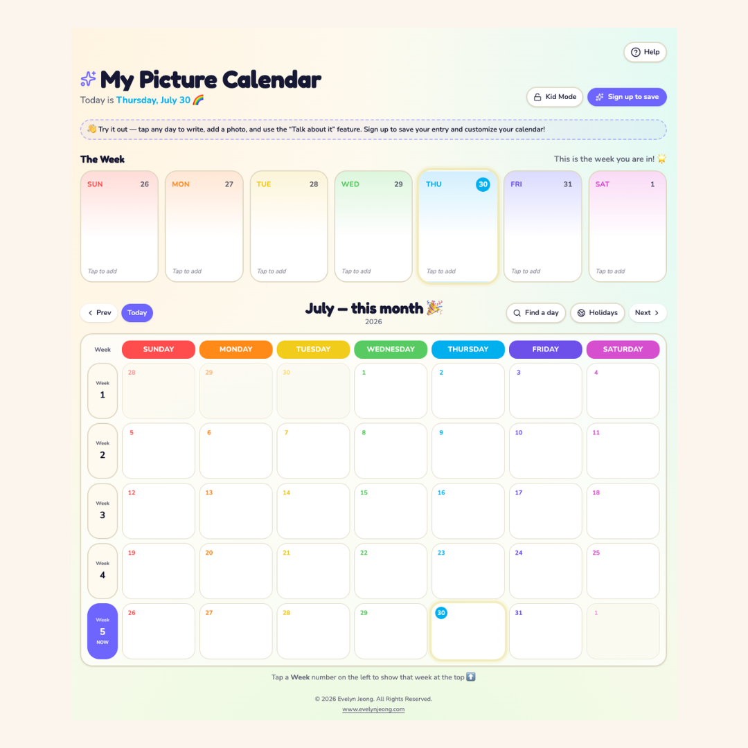 Parent/BCBA/BT - Picture Calendar for Kids (FREE)