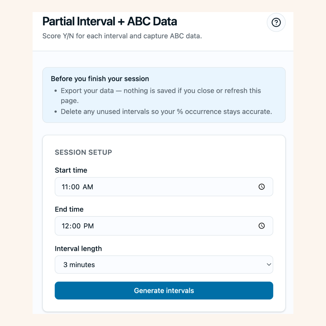 BCBA/BT- Partial Interval Recording & ABC Data Tracker (FREE)
