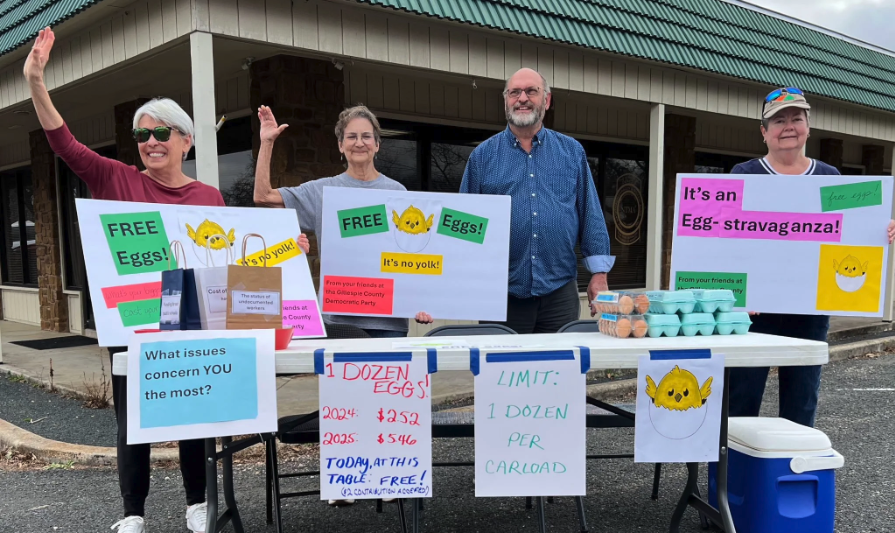 Gillespie County Democrats had a successful community service event Tuesday, February 18......an Eggs-travaganza. We gave away 31 dozen eggs to families driving by our HQ, which is about 2 blocks from the middle school. Lots of happy moms picking up 
