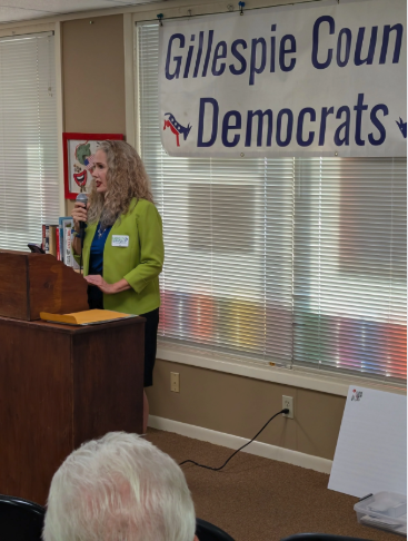 Holly Taylor, Democratic candidate for Texas Court of Criminal Appeals was the guest of the Gillespie County Democratic Association Wednesday, August 20, 2025