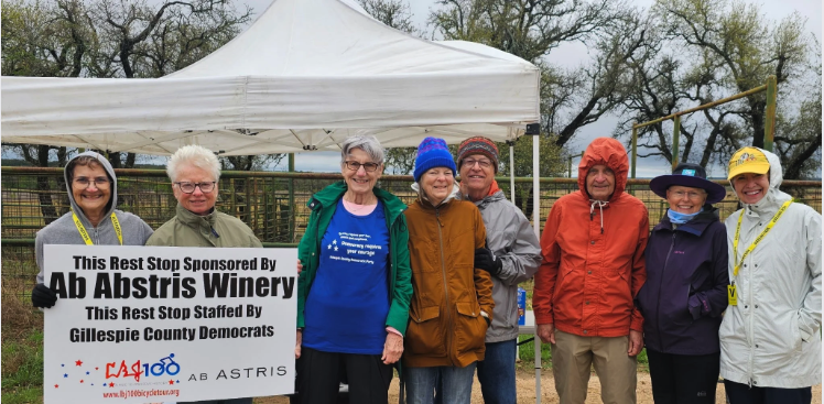Gillespie County Democratic Party was one of the sponsors of the LBJ100 bicycle event on April 5.  In addition to sponsoring, GDCP volunteers staffed one of the Rest Stops during the event!