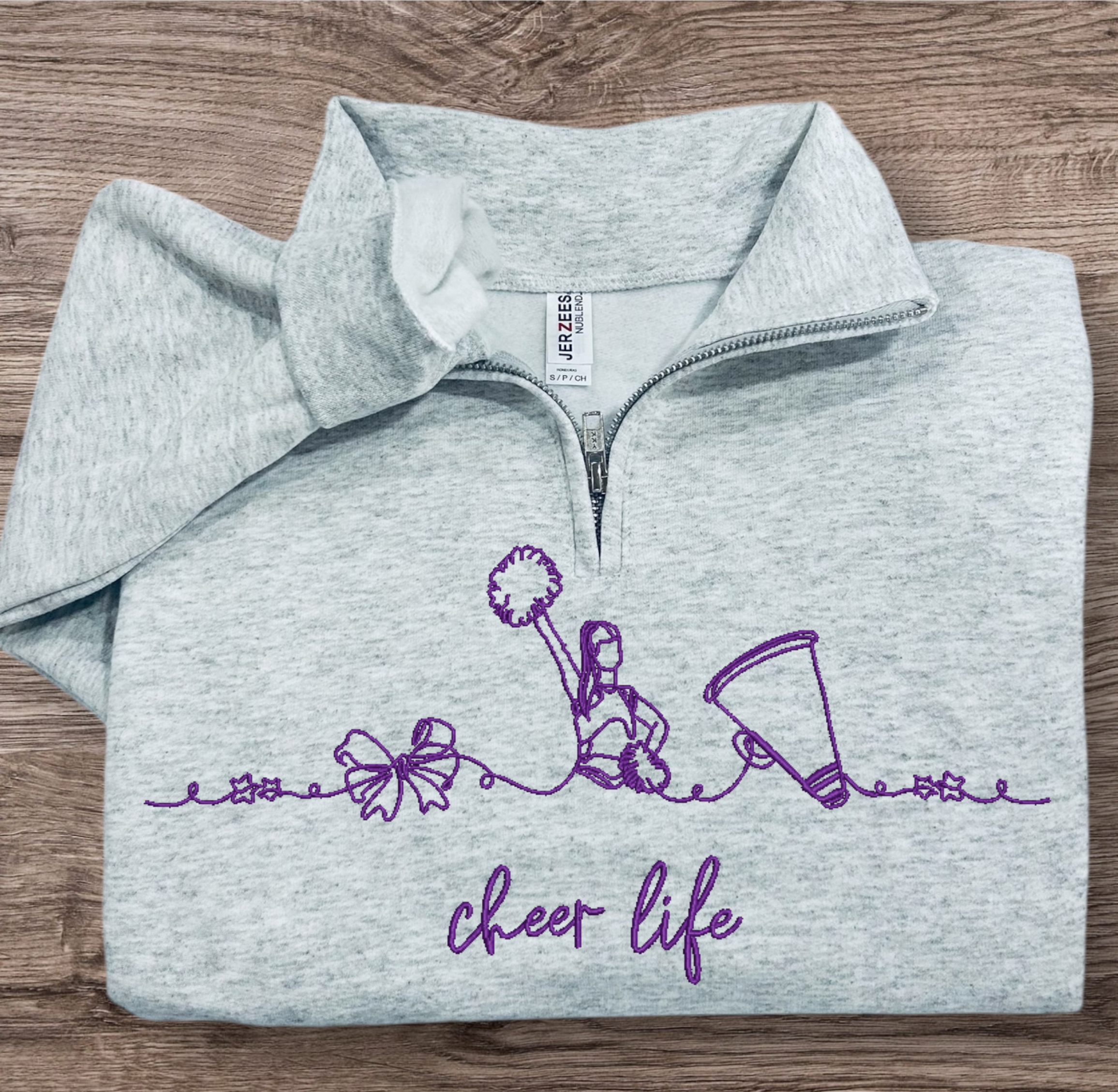 Custom Embroidered Cheer life Quarter Zip - 7 day order turn around time.