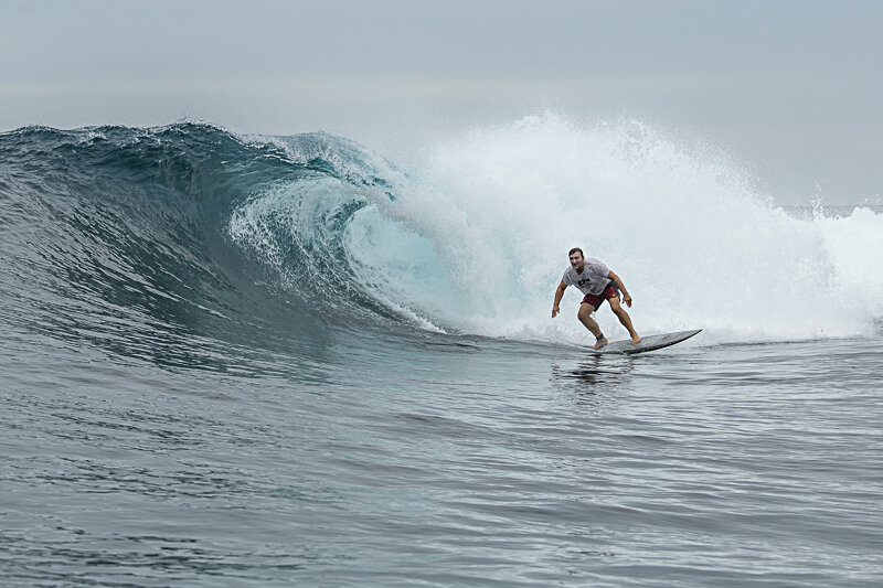  Author Tim Baker indulges in a little field research – first wave at a previously unsurfed offshore reef 