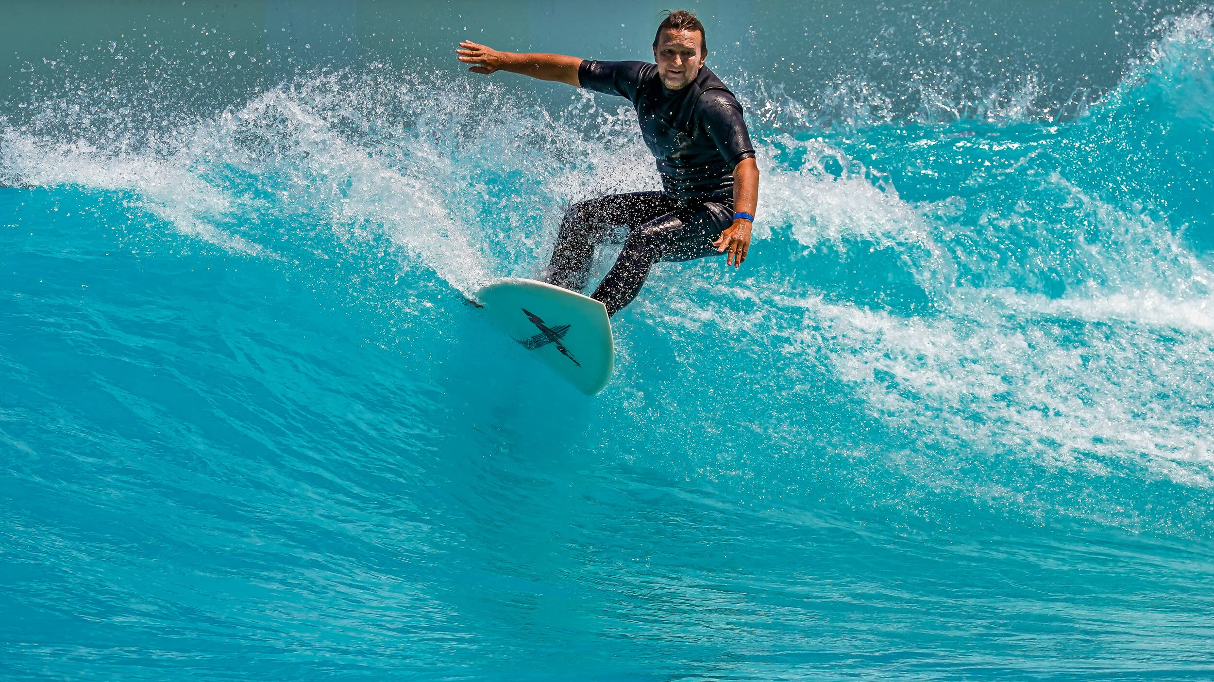 Putting the Nev Submoon Fish through its paces at Urbn Surf - the perfect ride for the, er, older gentleman surfer