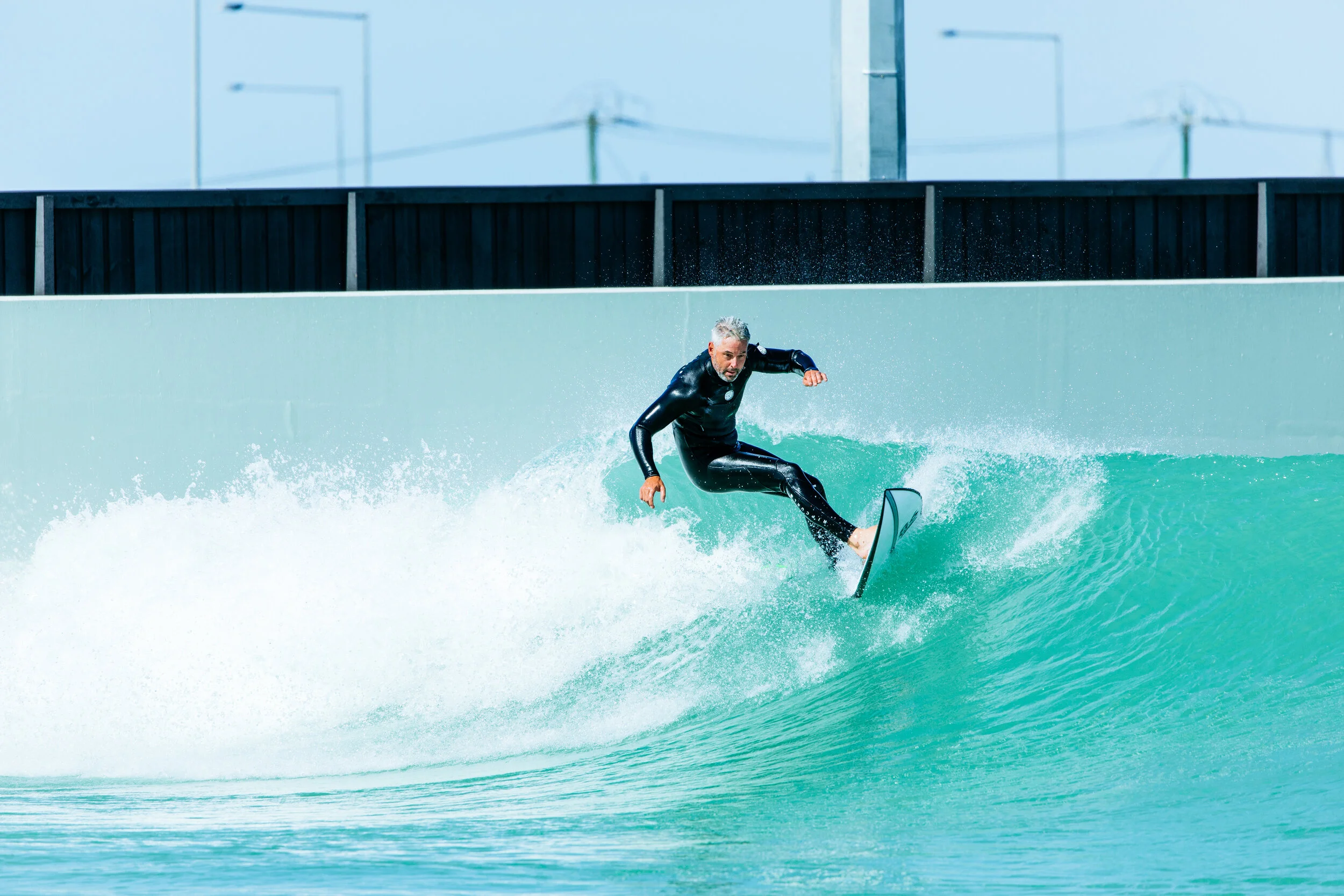 Andrew gets the honor of riding the very first wave at UrbnSurf