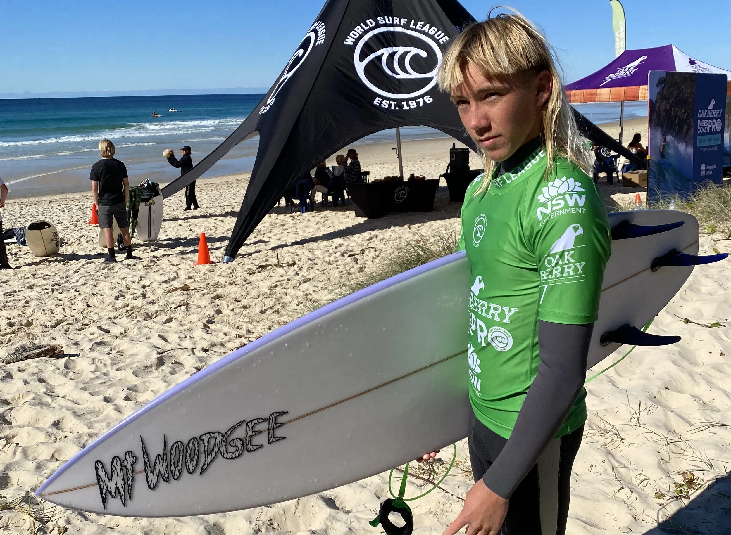 Zane preparing to compete at the recent Tweed Coast Pro at Cabarita.
