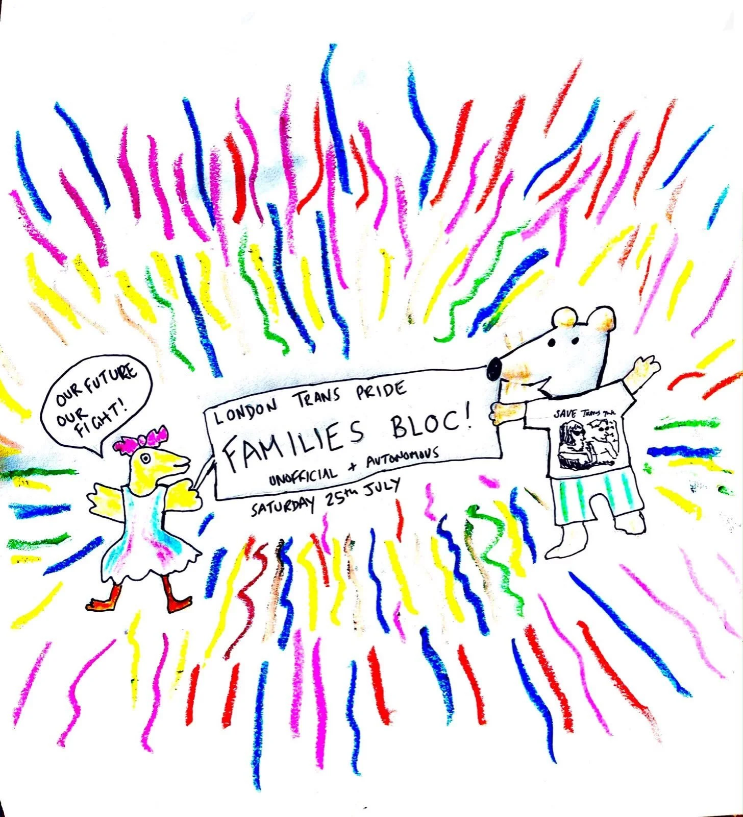 🏳️&zwj;⚧️ Parents, carers and families of all kinds, please join us for the unofficial FAMILY BLOC at London Trans Pride! 🏳️&zwj;⚧️

🗓️: 25th July
📍: Meet in Hannover Square W1S
⏰: We will meet at 2pm, and we will join the main march at 2:30pm

?