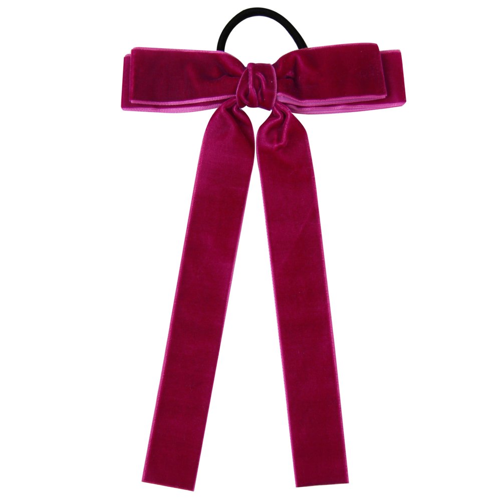 Velvet Ribbon Bow Hair Tie Elastic Comb Stylish Ponytail Holder French Barrette / Pink