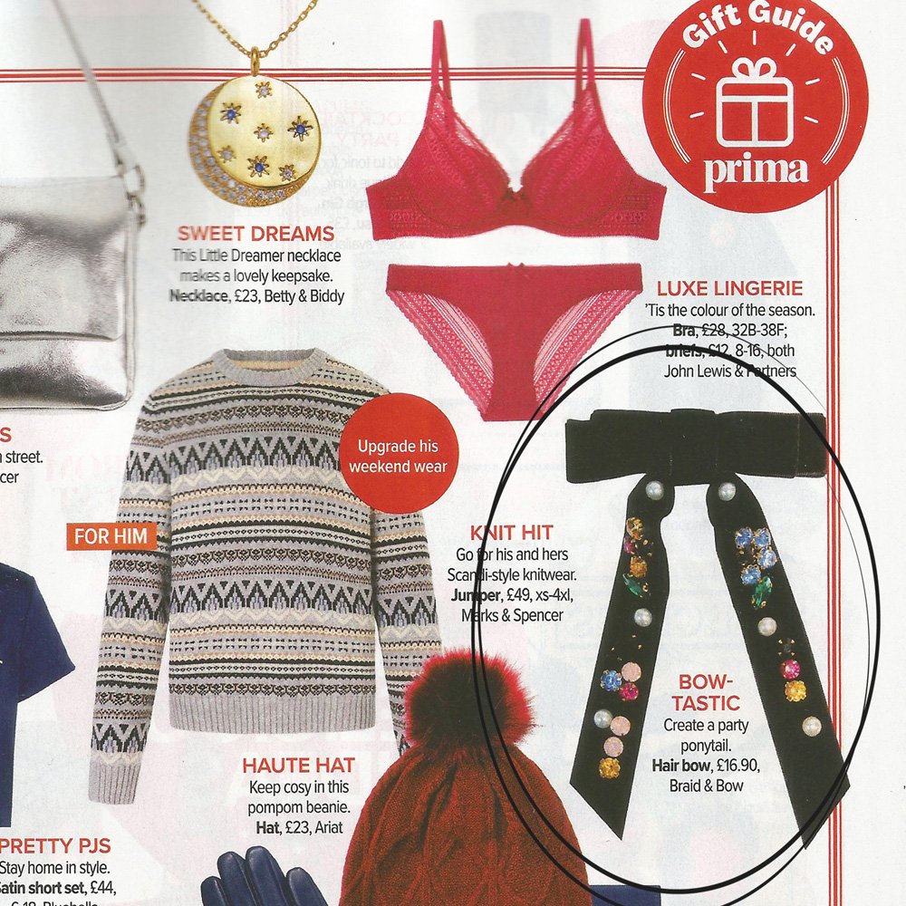 Black Velvet Jewelled Hair Bow As Seen In Prima Magazine