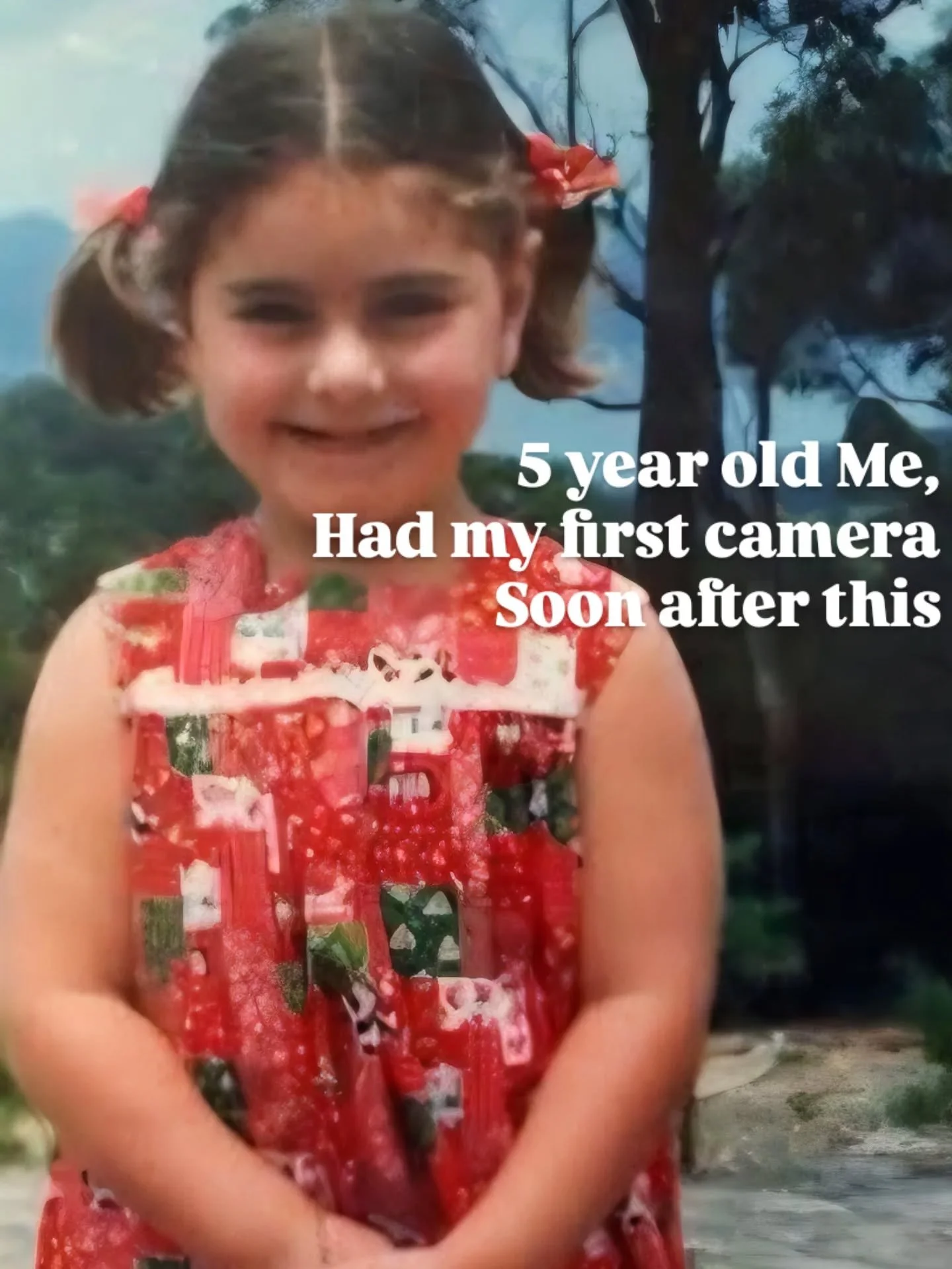 This little cutie is 5 year old Mia, thankfully I couldn't find any high school pics 😅, but skip forward a few years and it's 22 year old me exploring the big wide world as a backpacker in Europe.
One constant has always been my camera.
Even as a ch