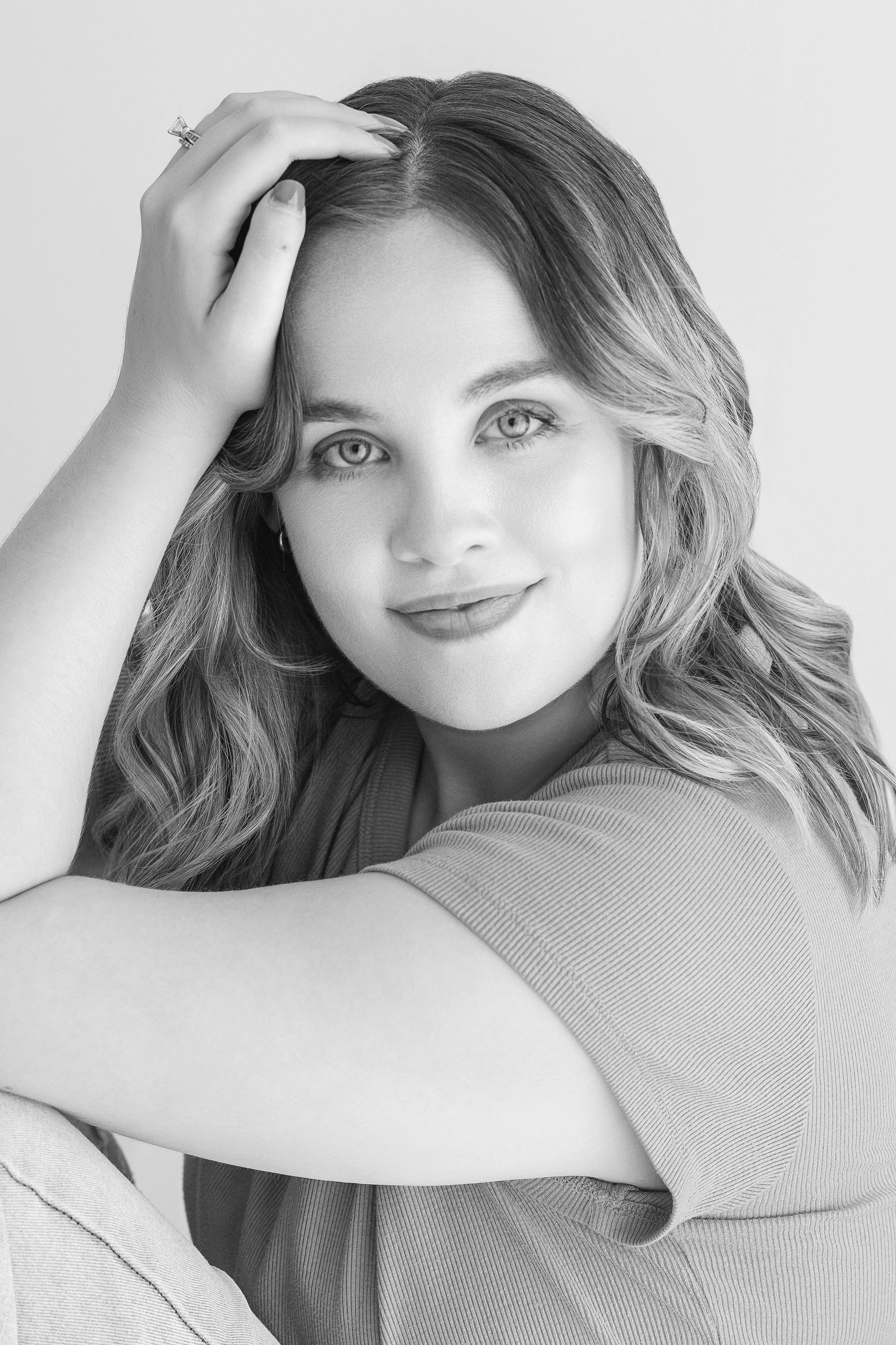 Studio senior portrait in Myrtle Beach  highlighting natural beauty and soft studio lighting. 