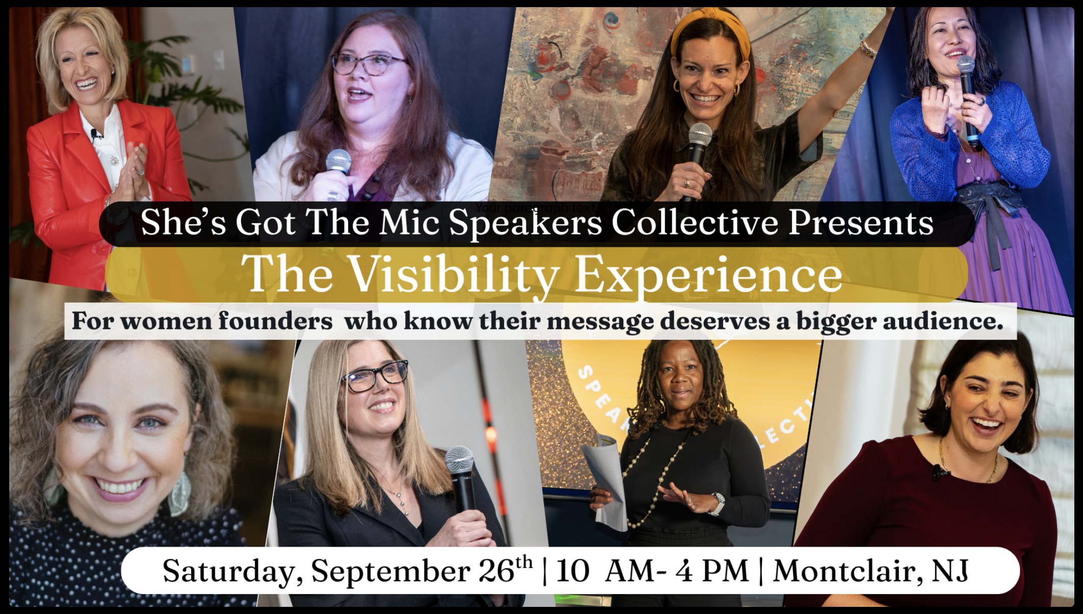 Tre Cabrera featured on the event announcement for the She's Got the Mic Speakers Collective: The Visibility Experience. 