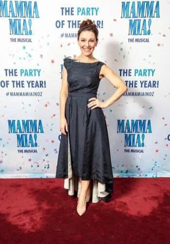 NatalieThe stunning and brilliant Natalie O'Donnell landed the role of Donna in the Australian tour of Mamma Mia. While she was still based in the UK we created this bespoke gown for her Adelaide opening night in midnight blue peace silk, with swirl…