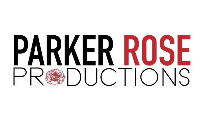 Logotype for Parker Rose Productions with a black, red, and white color scheme, including a stylized rose icon.