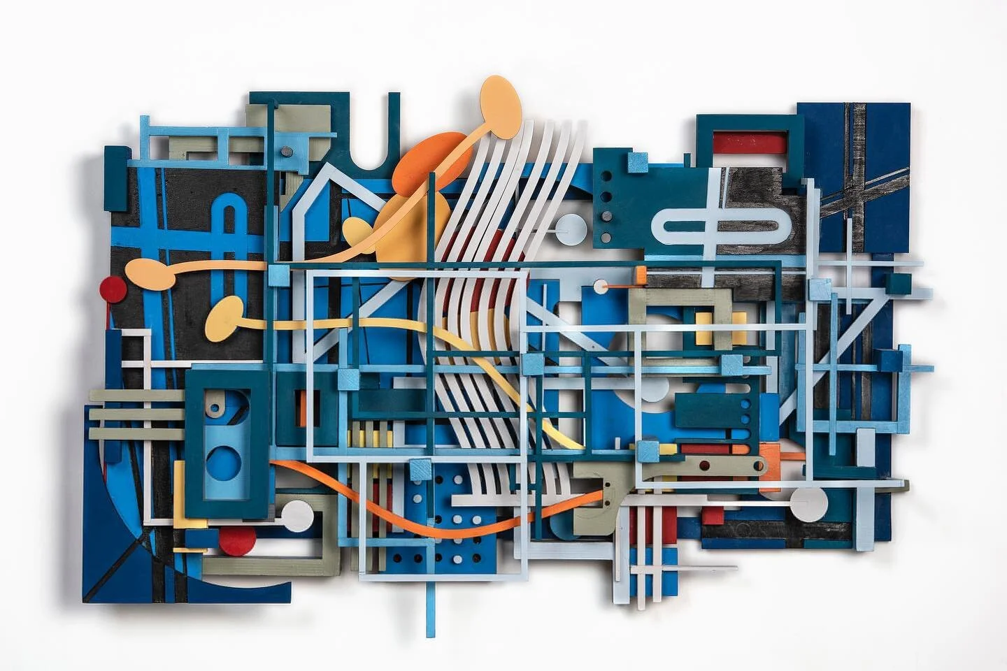 &quot;Restless Nights is the first piece I have made using colour. Pieces of Birch and poplar ply are individually painted with acrylic paints and then pieced together. I have also used shapes that I have cut using a laser cutter. This is very new in