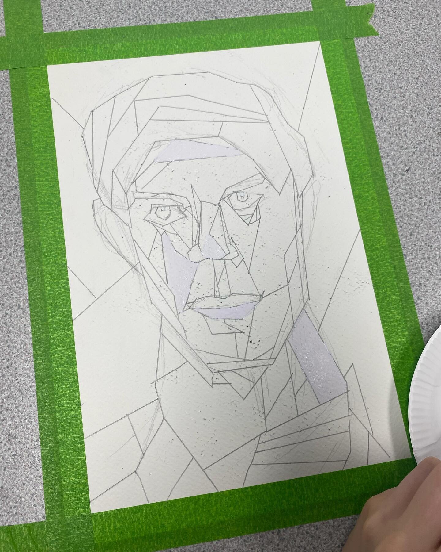 These are by some of our wonderful Wednesday after school artists. As you can see we have begun painting our sectioned portraits with tints of our chosen colour. Our artists range from 5-12 years old and Im so incredibly proud of every single one of 