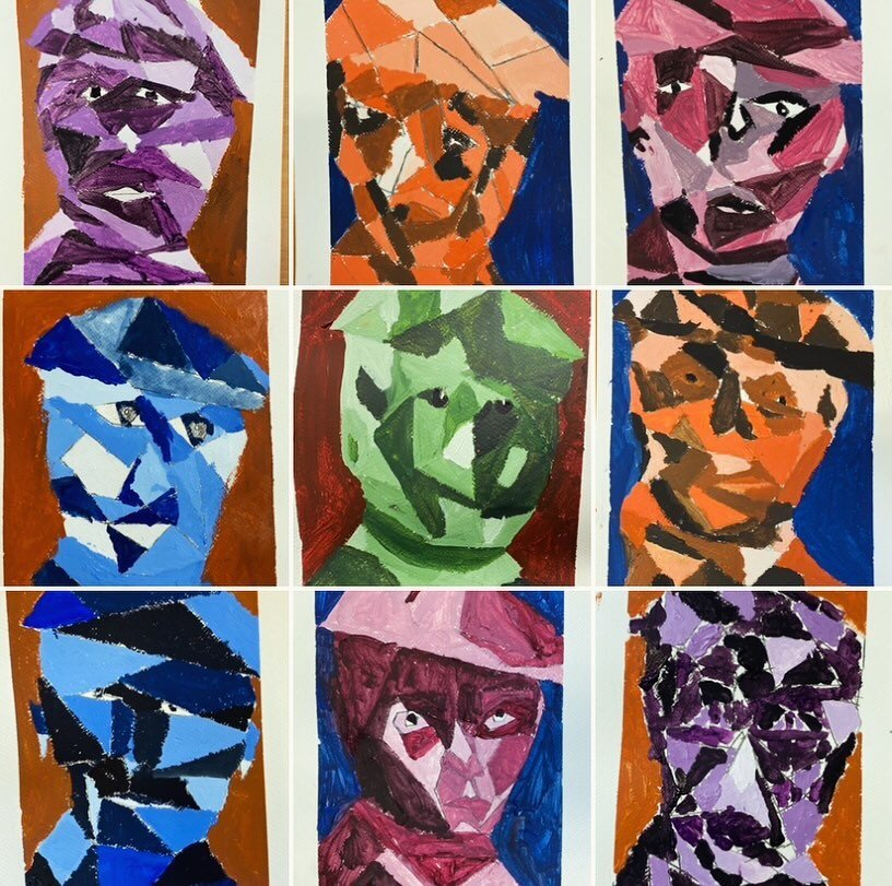 Look at these incredible abstracted faces painted in tints and shades. All of these were created by our super duper amazing Saturday morning 5-11 class. So incredibly proud of all of you. Xxxx