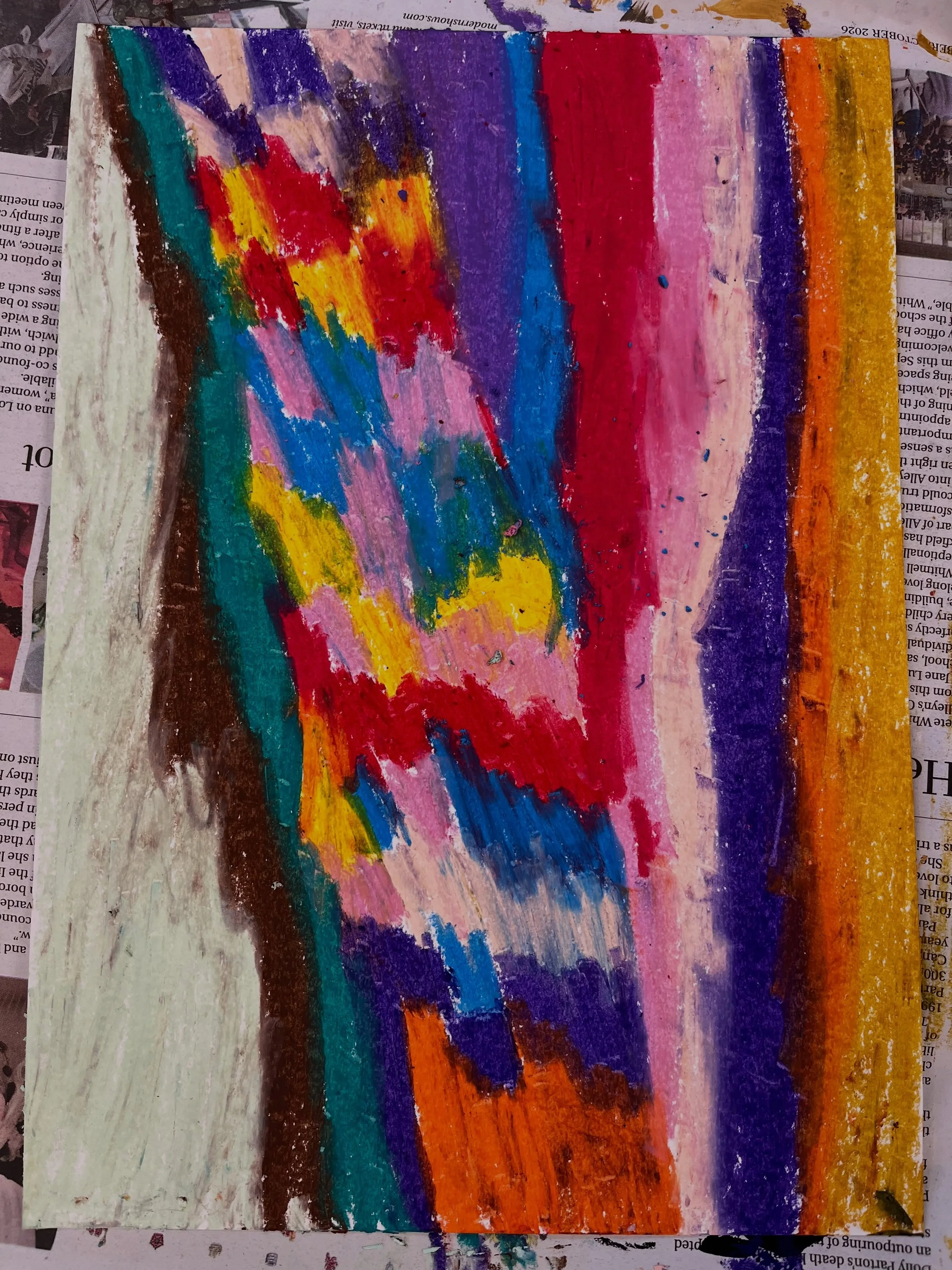 This week we have started making our scratch paper for next weeks line drawings of our objects. What a gorgeous process this is! Applying your favourite coloured oil pastels in whatever gorgeous pattern you&rsquo;d like and painting over it with the 