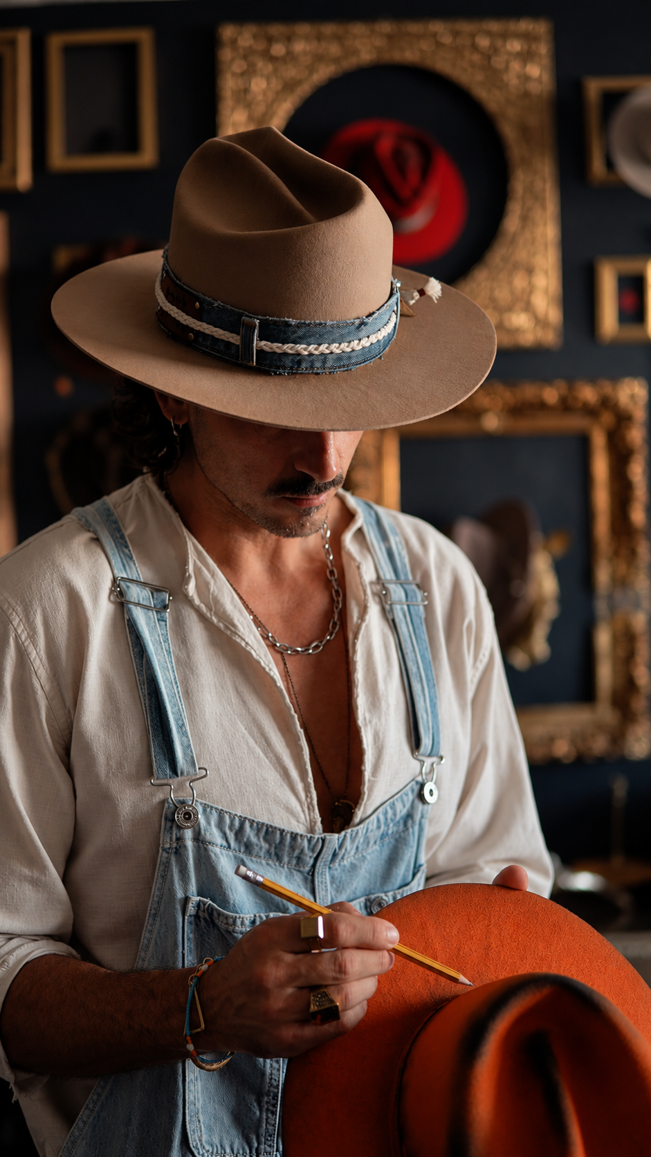 Hatmaker working on a custom premium hat