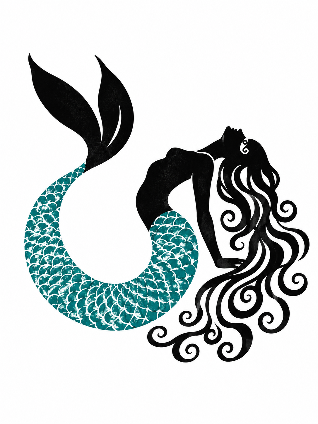 Turquoise Tail Mermaid Silhouette.png