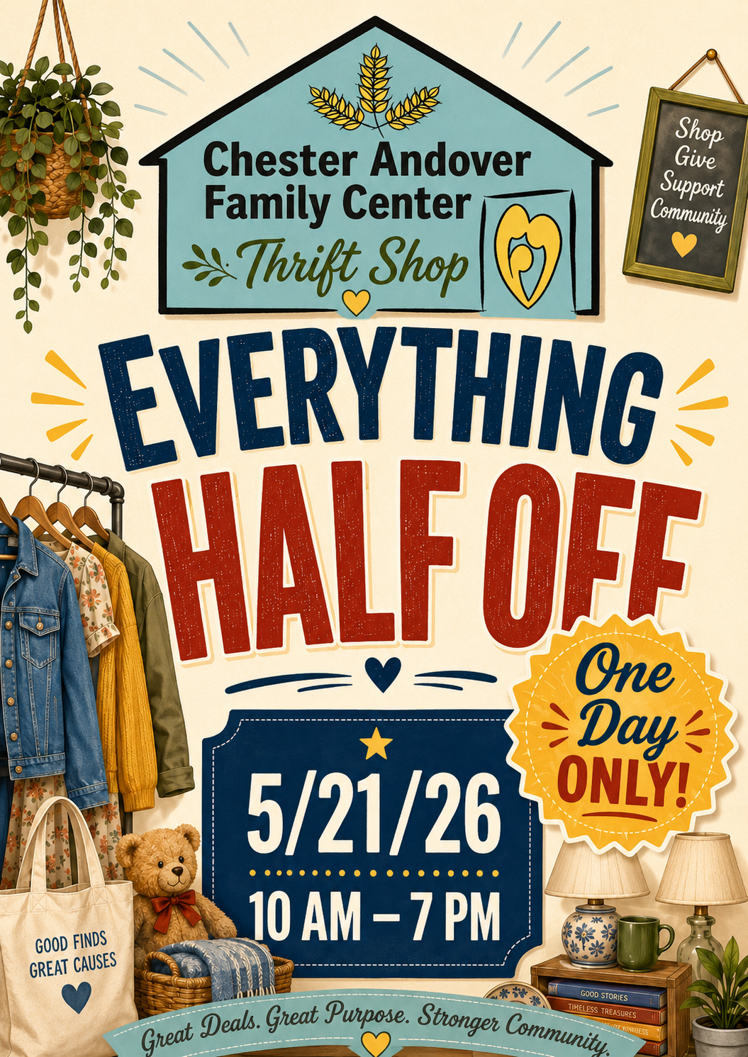 Thrift Shop 50% Off All Items, One Day Only!