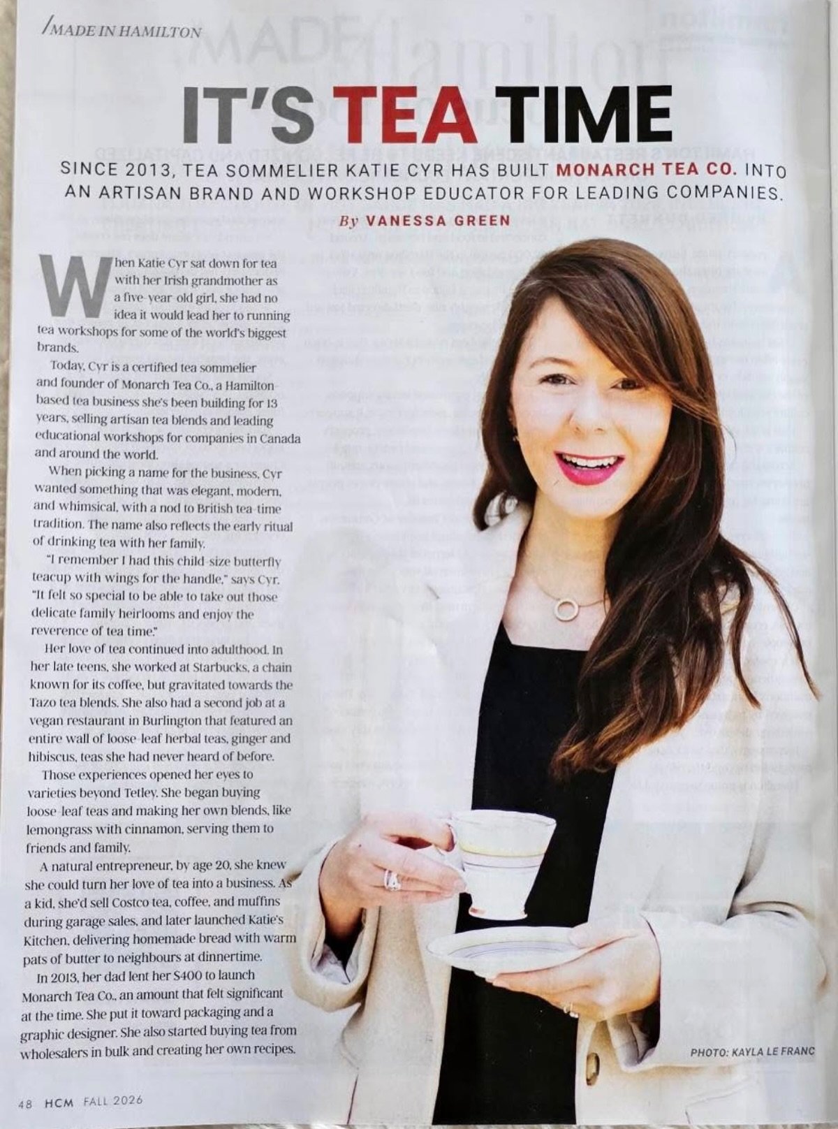 Honoured to be featured in this month&rsquo;s @hamiltoncitymag by Vanessa Green !☕️🍃

I share the story of my entrepreneurial journey from a young age, starting with &ldquo;Katie&rsquo;s Kitchen&rdquo; my dinner time warm bread delivery service I st